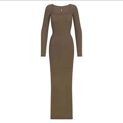 Square Collar Long-Sleeved Dress