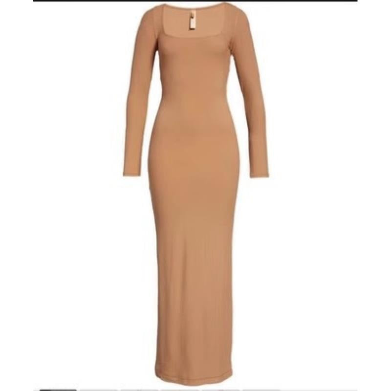 Square Collar Long-Sleeved Dress