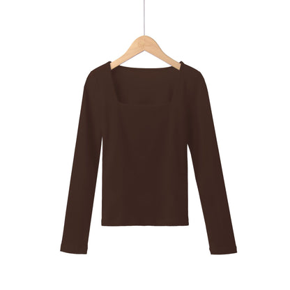 Square Collar Womens Slim Fit Long Sleeve Blouse