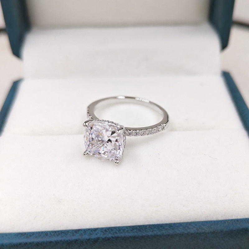 Square Cut Flower Ring 925 Silver