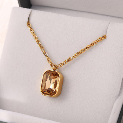 Square Glass Stone Pendant Earrings Necklace Set