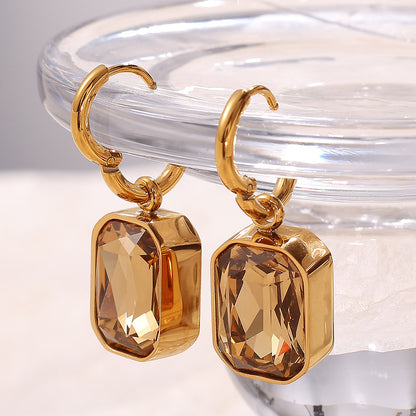 Square Glass Stone Pendant Earrings Necklace Set