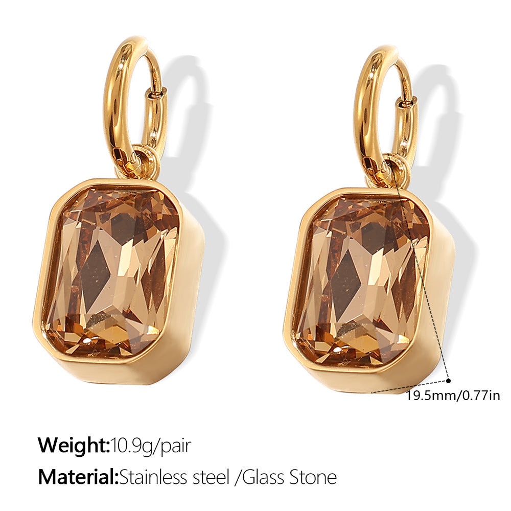 Square Glass Stone Pendant Earrings Necklace Set