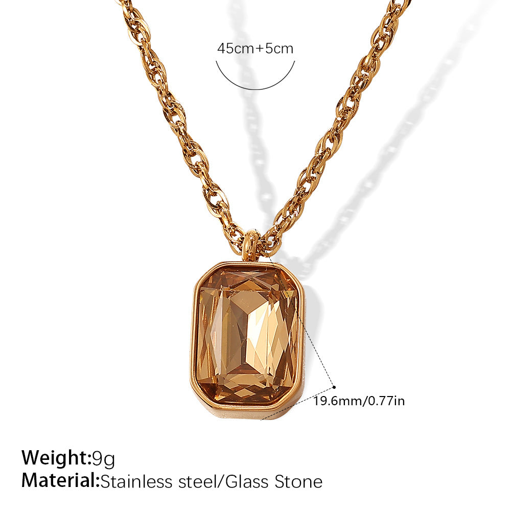 Square Glass Stone Pendant Earrings Necklace Set