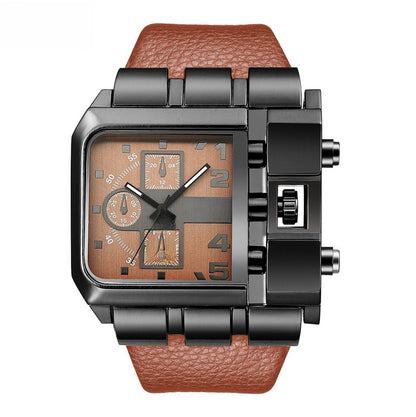 Square leather watch