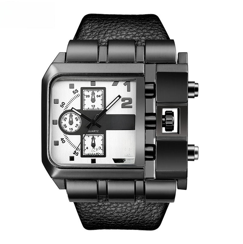 Square leather watch