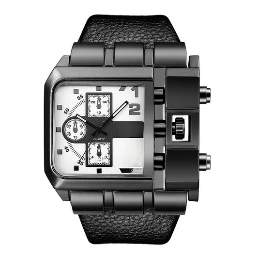 Square leather watch