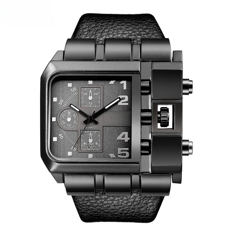 Square leather watch