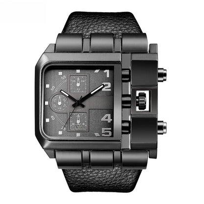 Square leather watch