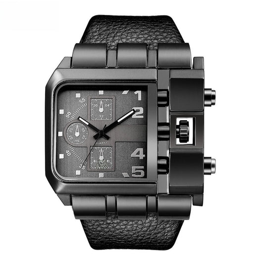 Square leather watch