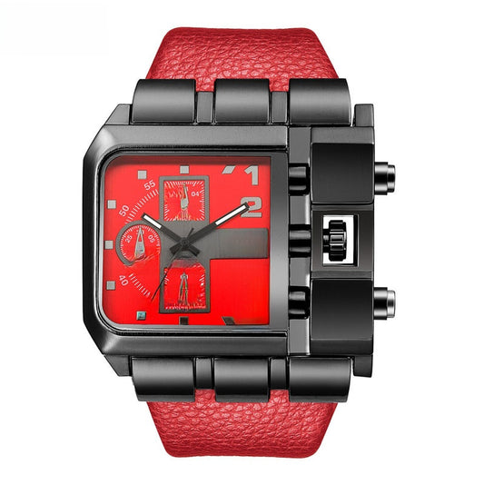 Square leather watch