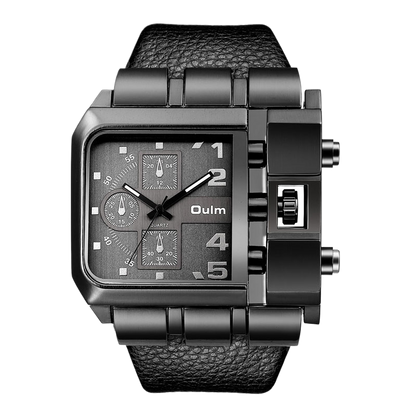 Square leather watch
