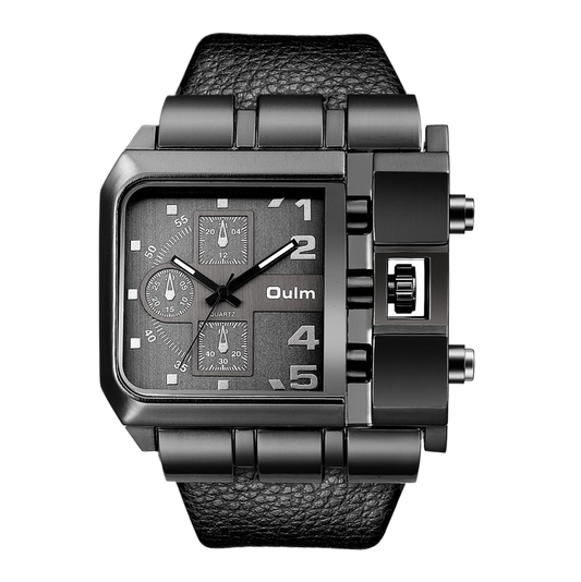 Square leather watch