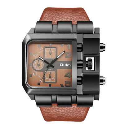 Square leather watch