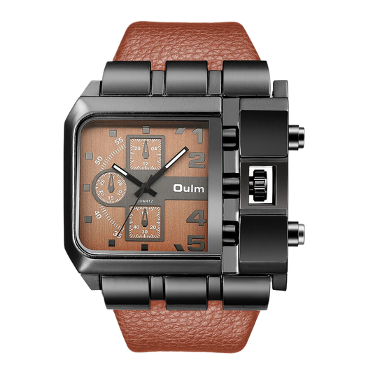 Square leather watch