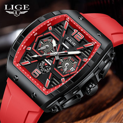 Square men's multi-functional calendar wristwatch
