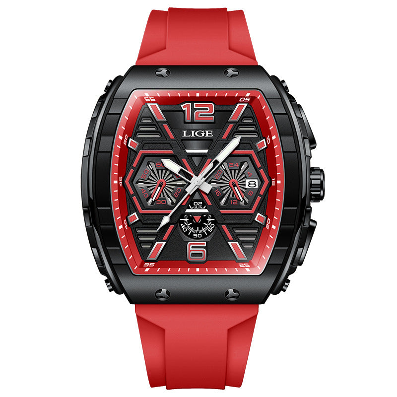 Square men's multi-functional calendar wristwatch