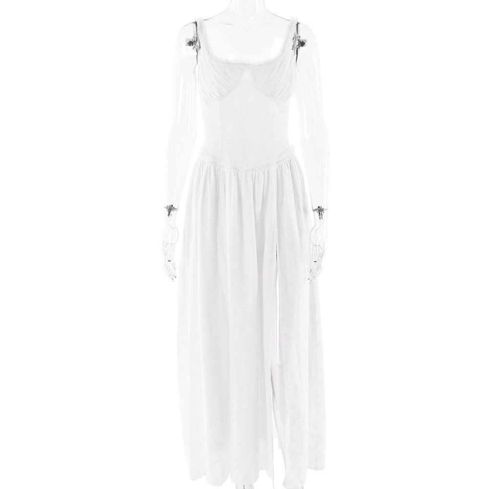Square Neck Backless High Slit Long Dress