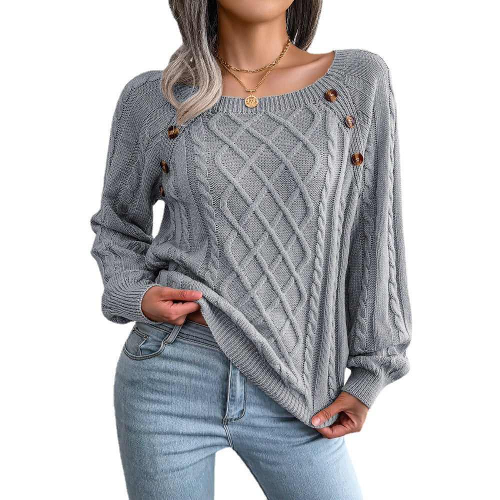 Square Neck Cable Knit Pullover Sweater
