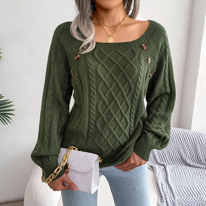 Square Neck Cable Knit Pullover Sweater