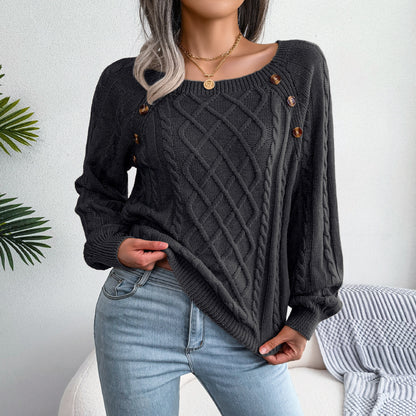 Square Neck Cable Knit Pullover Sweater