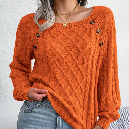 Square Neck Cable Knit Pullover Sweater
