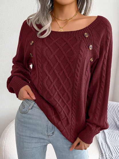 Square Neck Cable Knit Pullover Sweater