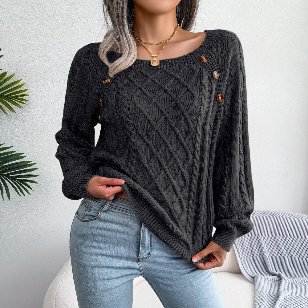 Square Neck Cable Knit Pullover Sweater