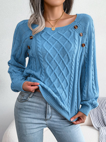Square Neck Cable Knit Pullover Sweater