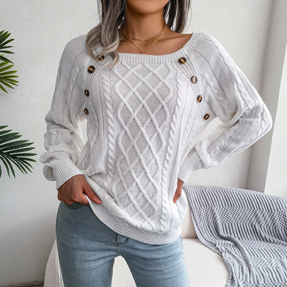 Square Neck Cable Knit Pullover Sweater