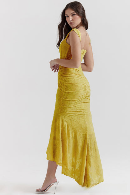 Square-neck corset strap long dress