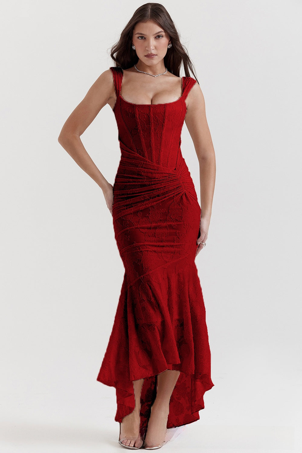 Square-neck corset strap long dress