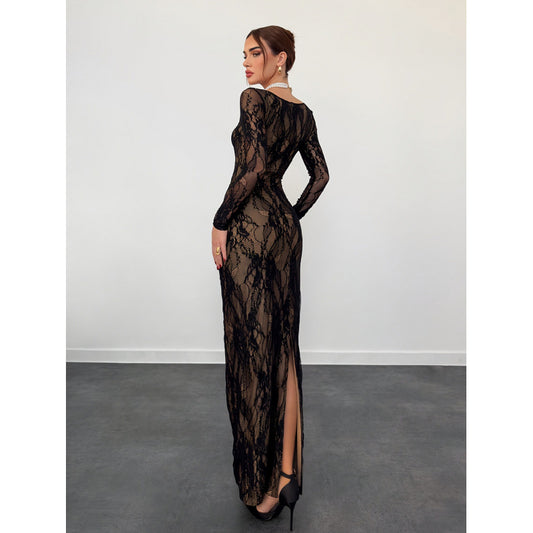 Square Neck Lace Patchwork Bodycon Dress