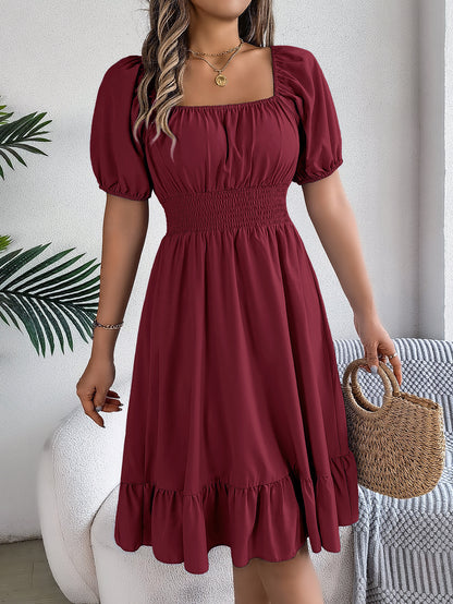 Square Neck Ruffle Hem A-Line Dress