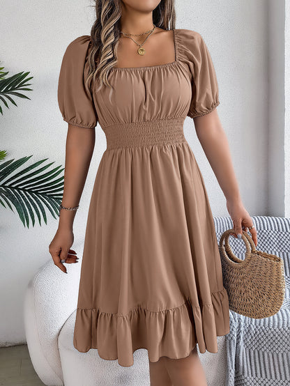 Square Neck Ruffle Hem A-Line Dress