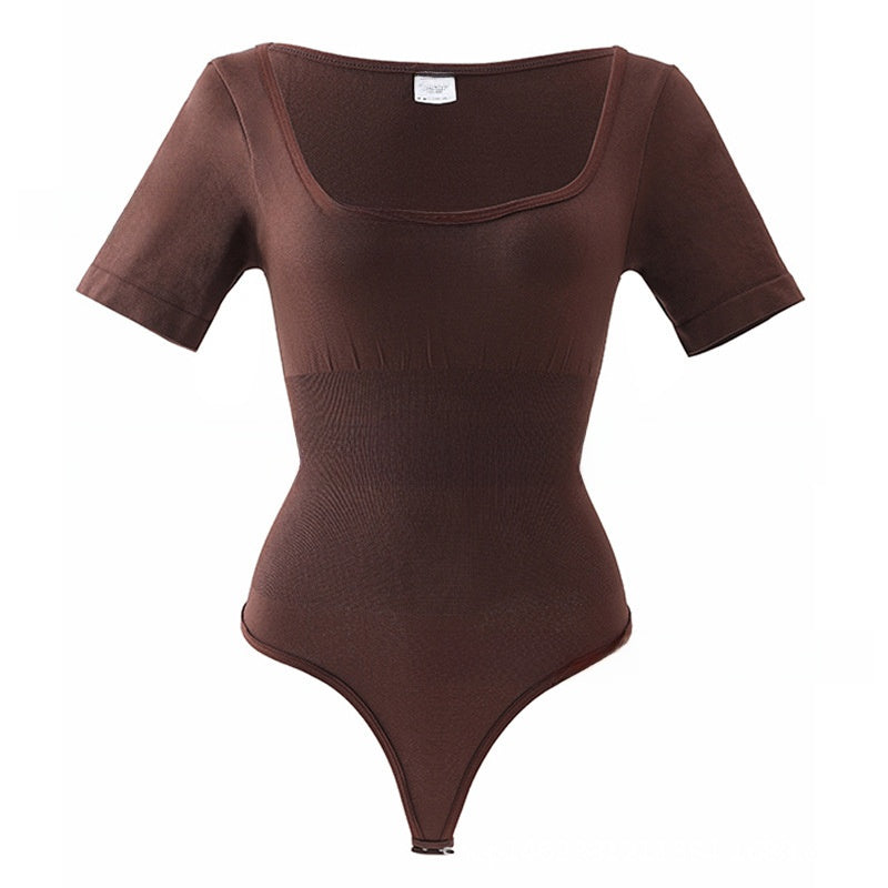 Square-neck short-sleeved one-piece dress for women