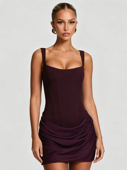 Square Neck Sleeveless High Waist A-Line Dress