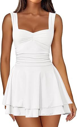 Square Neck Sleeveless Pleated Waist Dress