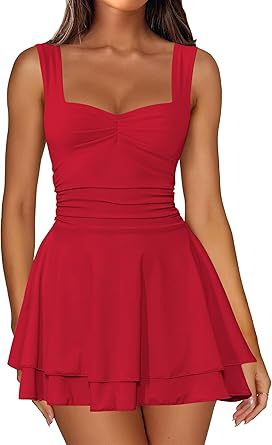 Square Neck Sleeveless Pleated Waist Dress