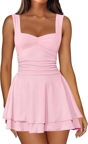 Square Neck Sleeveless Pleated Waist Dress