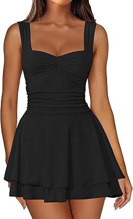 Square Neck Sleeveless Pleated Waist Dress