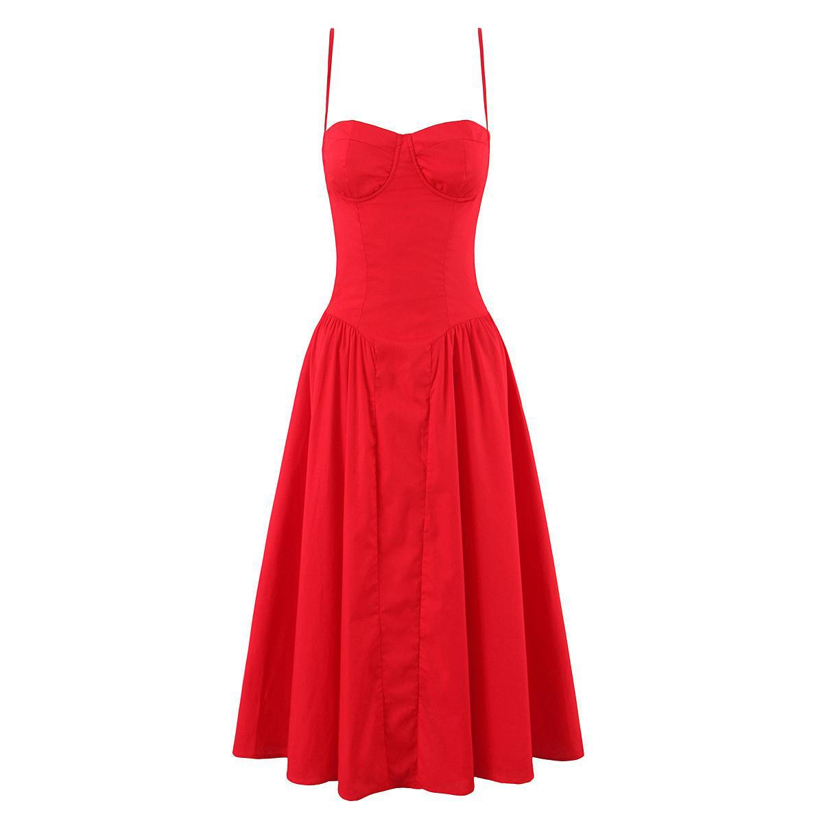 Square-necked steel-ring suspenders dress