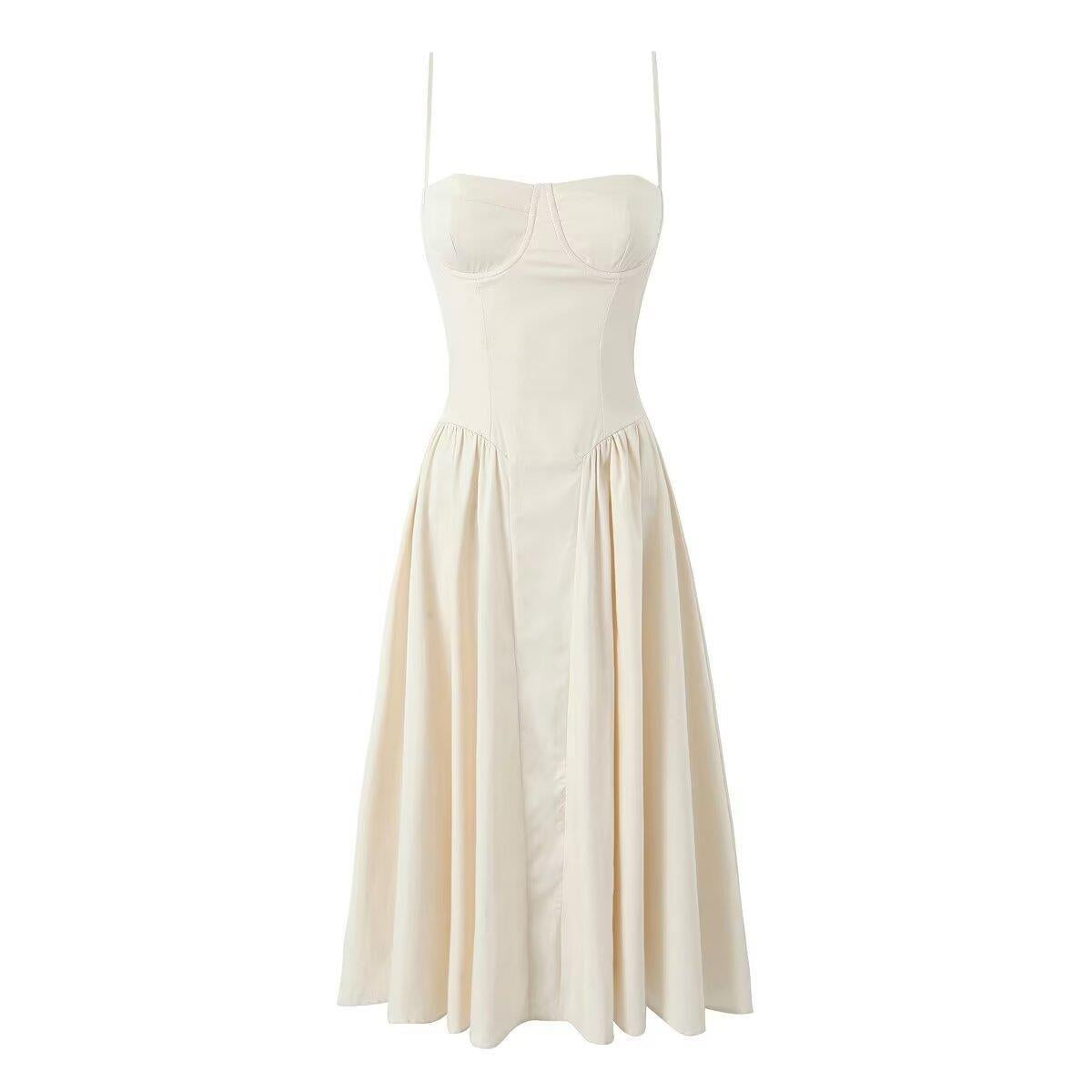 Square-necked steel-ring suspenders dress