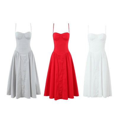Square-necked steel-ring suspenders dress