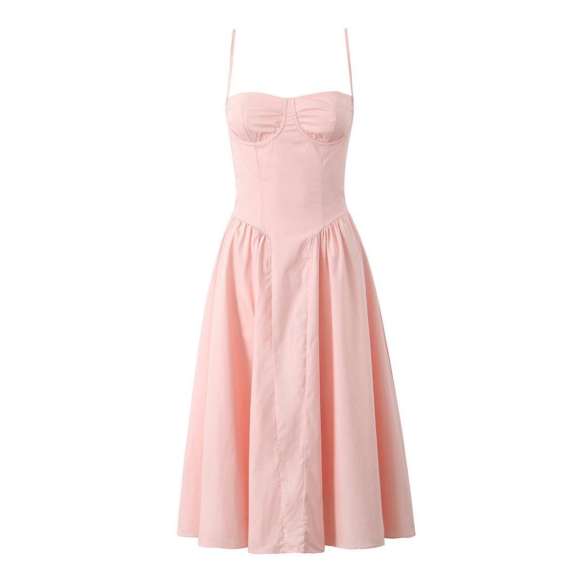Square-necked steel-ring suspenders dress