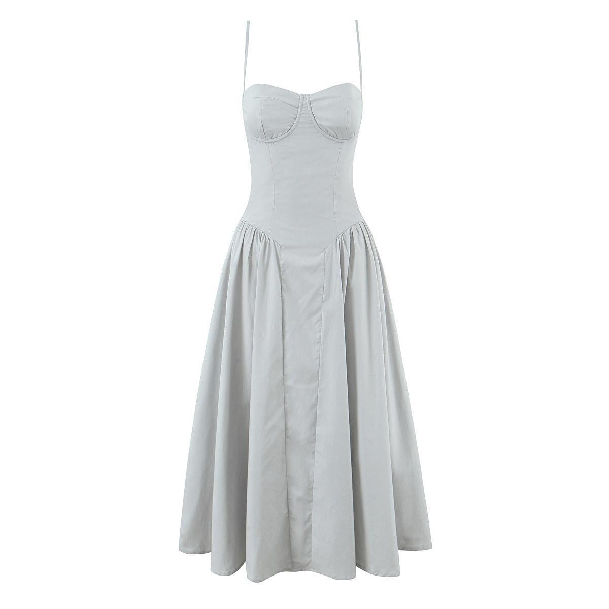 Square-necked steel-ring suspenders dress