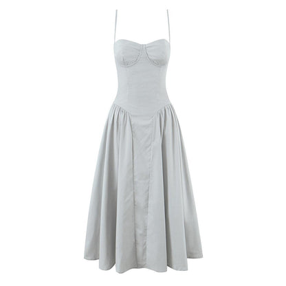 Square-necked steel-ring suspenders dress