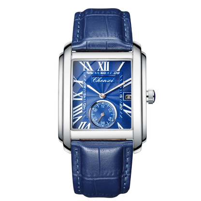 Square quartz watch with alloy leather strap