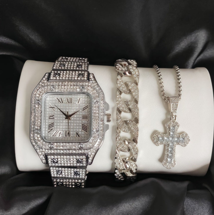 Square starry water diamond wristwatch