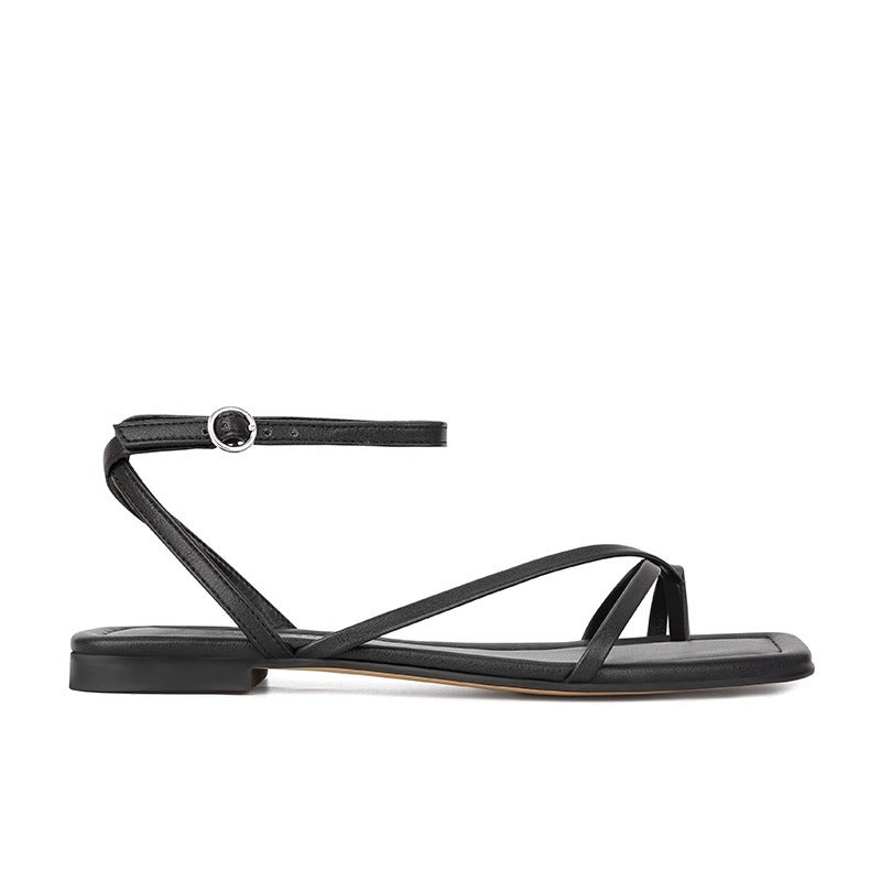 Square Toe Cross Strap Flat Sandals